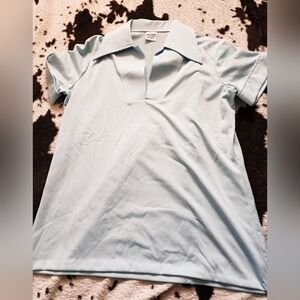 WOMEN'S 70'S/80'S V-NECK BLOUSE - PASTEL BLUE